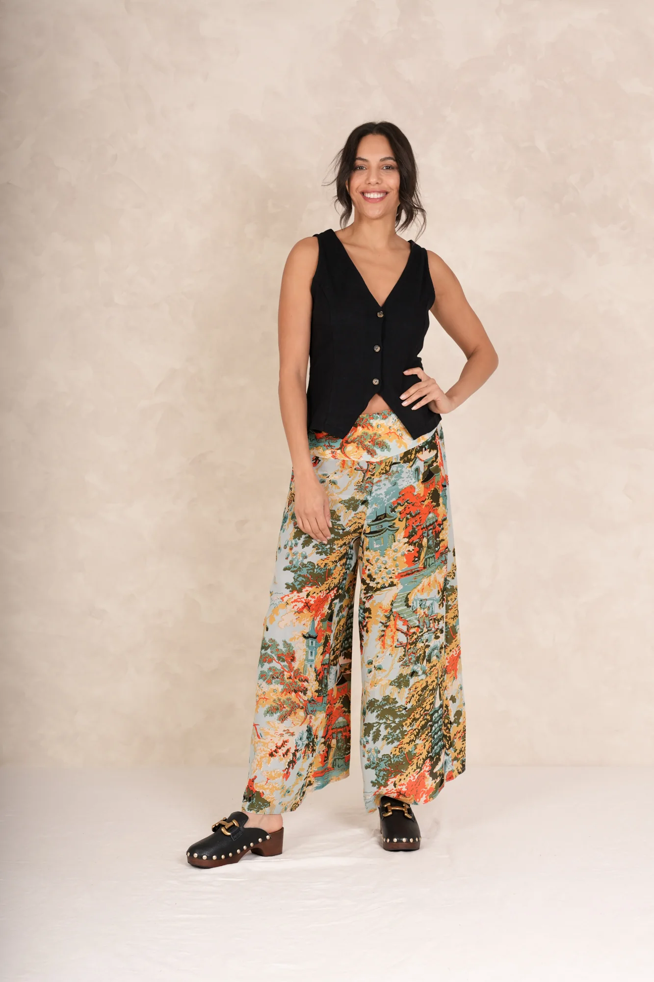 China Tree Aqua Crepe Palazzo Pants - Image 3